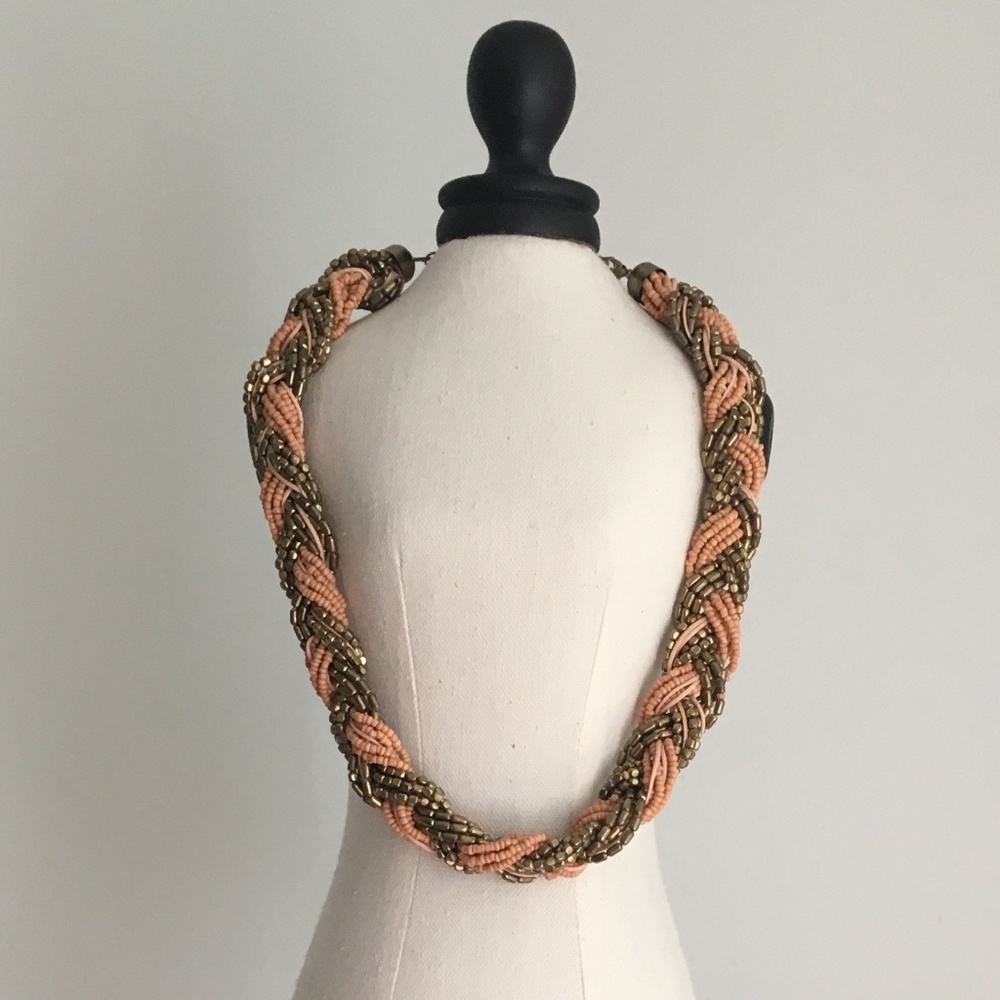 Forever 21 Coral Gold Braided Statement Necklace